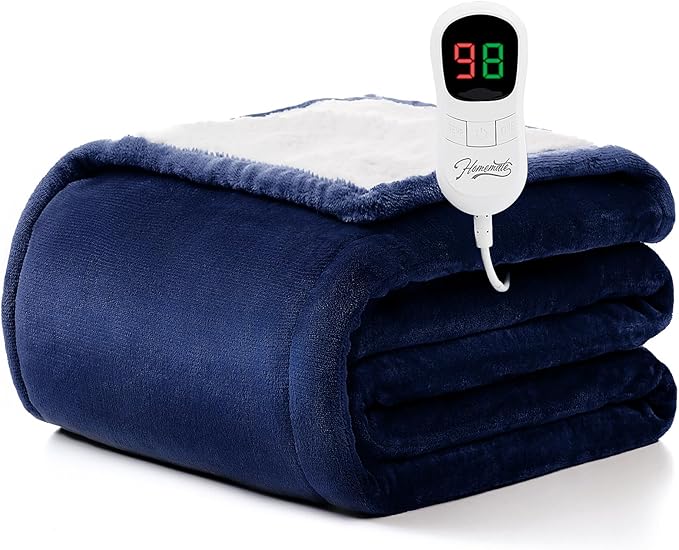 Homemate Electric Heated Blanket Full - 72"x84" Heating Blanket Full Size 1/2/4/6/8 Hours Auto-Off 10 Heat Level Over-Heat Protection Flannel Sherpa Big ETL Certification