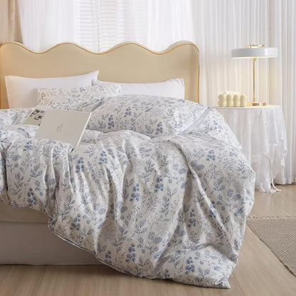 MKXI Comforter Twin Size Bed Girl Blue Floral White Patterned Comforter Set Teen Girl Cute Floral Bedding Comforter Sets