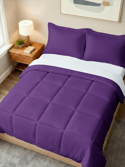 Full Comforter Set - 3 Piece Bed Set for All Seasons - 1 Soft Quilted Comforter w/ Corner Tabs & 2 Pillow Shams - Comfy, Cozy & Breathable - Premium Down Duvet Insert - Oeko-TEX - Full Size, Purple