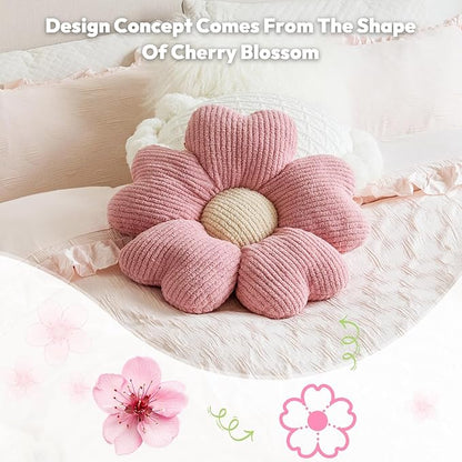 Sioloc Flower Shaped Throw Pillow, Fun Daisy Pillow, 25.6" Large Pink Flower Pillow Cute Decorative Seat Cushion Aesthetic Flower Plush Pillows for Bed Floor Couch Chair