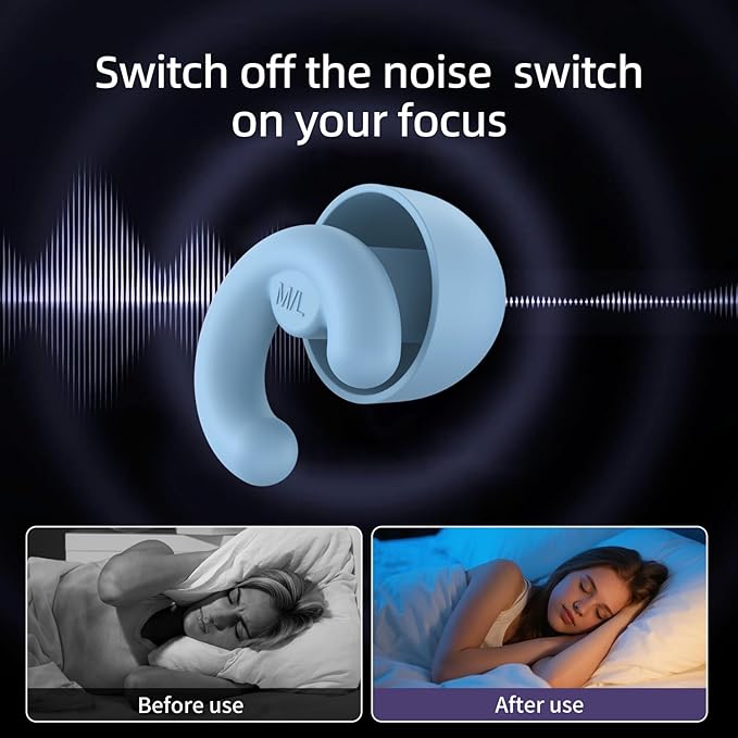 Noise Cancelling Ear Plugs for Sleep, Small Ear Fit - No-Pain for Side Sleepers, 33dB NRR Reusable Silicone One-Piece Design, 4 Sizes for Adults & Kids, Portable Case