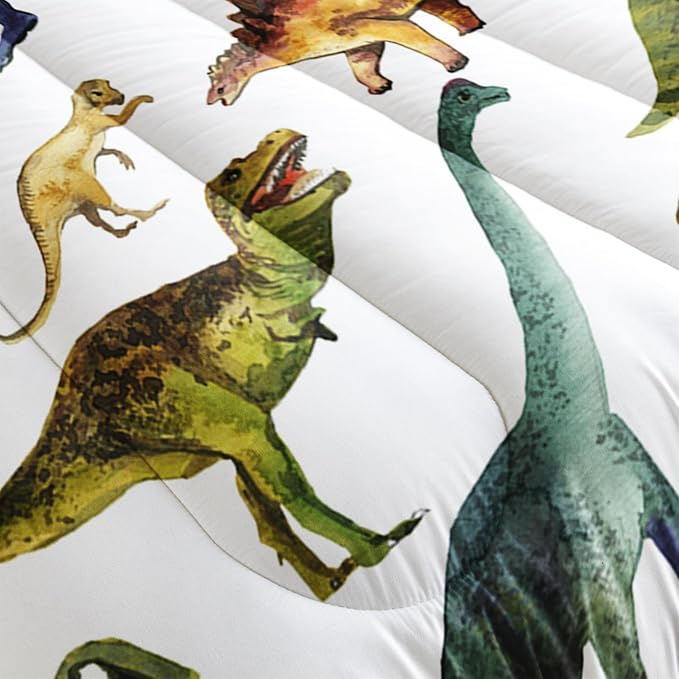 Dinosaur Comforter Sets Full Size，Dinosaur Printed Quilt Set for Bedroom Soft Microfiber All Season Print Quilt Set with 1 Comforter and 2 Pillow Case