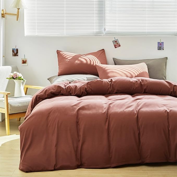 Cottonight Brick Red Comforter Set Full Bedding Set Quilts Blanket 3 Piece Breathable Soft Blackish Red Comforter with 2 Pillowcases for Full Bed Hotel Quality