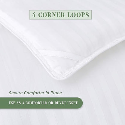 Elegant Comfort 3-Piece Stripe Cotton Comforter Set - 100% Egyptian Cotton Premium Hotel Quality - Box Stitched, All Season Down Alternative Duvet Insert with Corner Tabs, Queen, White