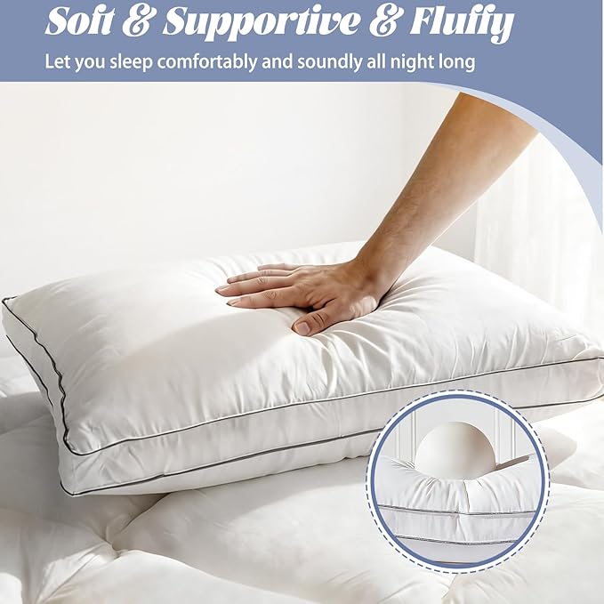 Luxury Goose Feather Down Pillow Standard Size Set of 2,Premium 3-Chamber Bed Pillows for Deep Sleep,900+ Fill Power,400 Count Cotton Shell,Hotel Quality Pillow for Side, Back Sleepers,20" x 26"