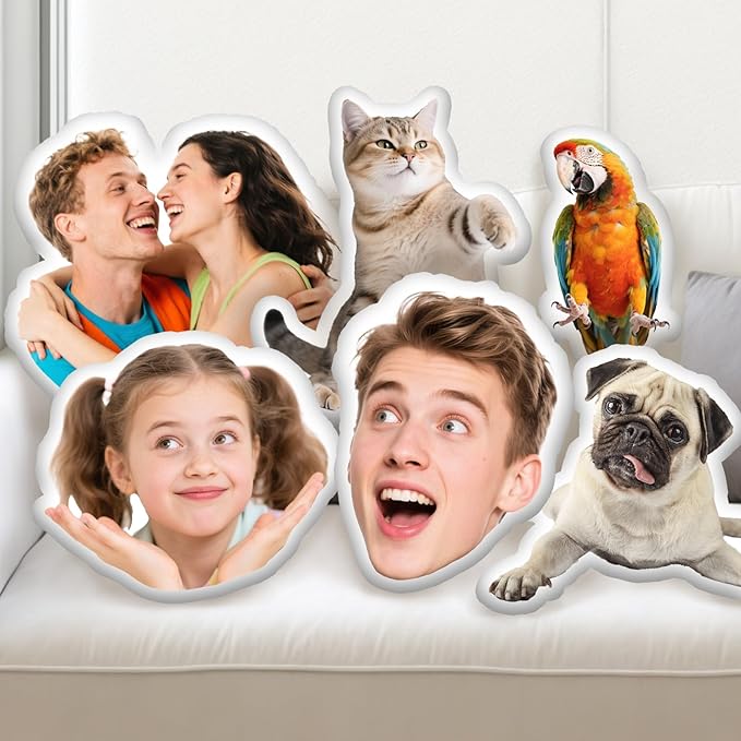 Custom Pillow with Picture & Text, Valentines Day Gifts for Boyfriend, 3D Personalized Head Face Pillows, Custom Stuffed Photo Pillow, Birthday Anniversary Funny Gift for Couple Friend Family (Shaped)