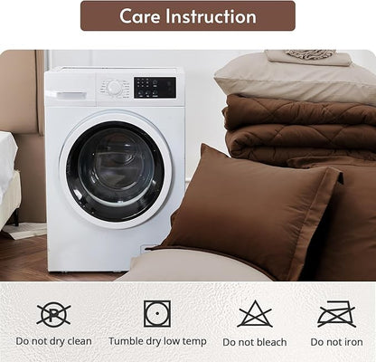 MUXHOMO 7 Pieces King Comforter Set, Reversible Bed in a Bag King Size, All Season Bedding Set with Comforter, Flat Sheet, Fitted Sheet, Pillowcases & Shams, Brown & Khaki