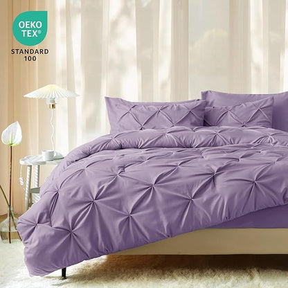 JOLLYVOGUE King Size Comforter Set 7 Pieces - Bed in a Bag King for All Season, Pintuck Bedding Comforter Sets with Comforter, Flat Sheet, Fitted Sheet and Pillowcases & Shams, Purple