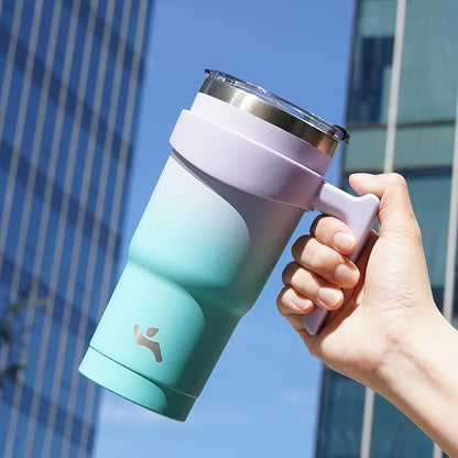 20 oz Tumbler with Handle and 2 Straw 2 Lid, Insulated Water Bottle Stainless Steel Vacuum Cup Reusable Travel Mug, Lavender Green