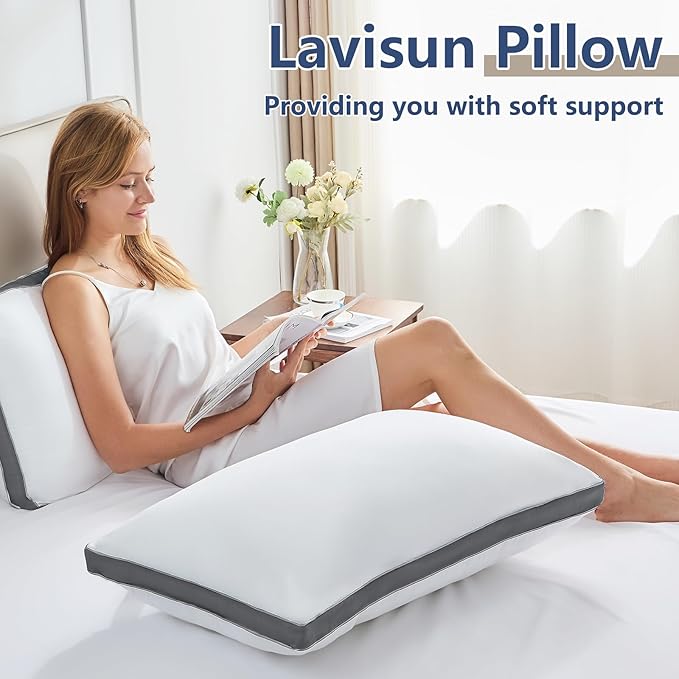 CozyLux Pillows King Size Set of 2, Soft Supportive 3D Down Alternative Bed Pillow for Sleeping 2 Pack Dark Grey, Luxury Hotel Quality Gusseted Bedding Pillows for Back, Stomach or Side Sleepers 18x34