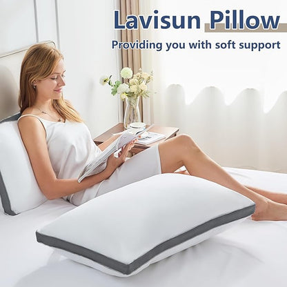 CozyLux Pillows King Size Set of 2, Soft Supportive 3D Down Alternative Bed Pillow for Sleeping 2 Pack Dark Grey, Luxury Hotel Quality Gusseted Bedding Pillows for Back, Stomach or Side Sleepers 18x34