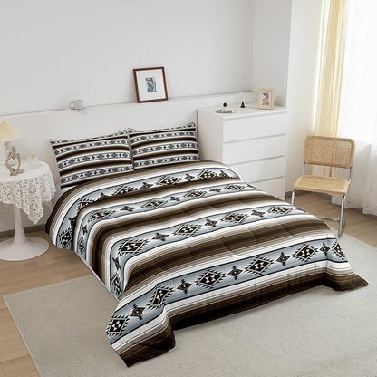 Erosebridal Rustic Boho Comforter Set Toddler Bohemian Western Aztec Stripes Bedding Set Southwest Ethnic Tribal Mexican Down Comforter for Kids Adults Southwestern Farmhouse Cabin Quilt Duvet 2 Pcs