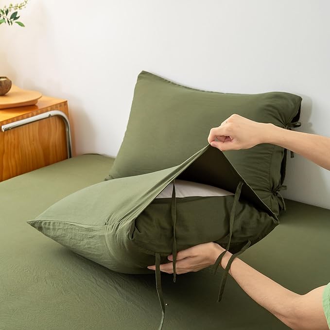 7 Pieces Solid Color Ultra-Soft Elegant Natural Full Size Bed Sheets and Comforter Set with Flat Sheet Fitted Sheet 2 Pillow Cases 2 PillowShams Lightweight All Season Use, Olive Green Full