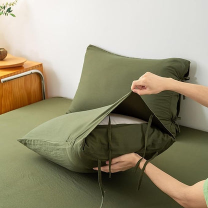 7-Piece Queen Bed in a Bag, Super Soft Queen Sheet Set with Comforter, Solid PolyCotton All Season Down Alternative Comforter 1 Flat Sheet Fitted Sheet 2 Pillow Case 2 Pillowsham, Olive Green