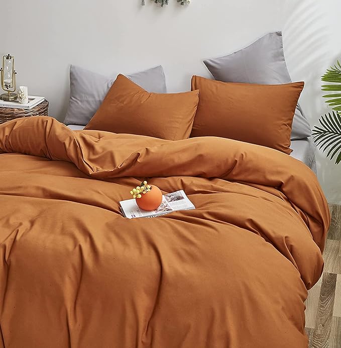 Pureant Pumpkin Comforter Set Queen Burnt Orange Bedding Comforter Sets Cotton for Women Girls Solid Brown Terracotta Queen Comforter Soft Rust Caramel Queen Size Comforter Sets Dusty Pumpkin Quilts