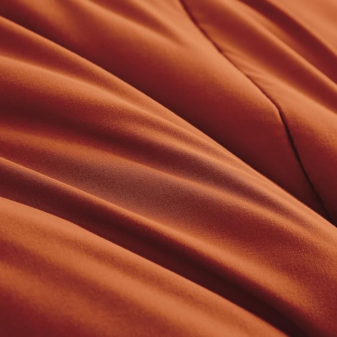 Maple&Stone Twin Comforter Set 5 Pieces Bed in a Bag - Down Alternative Bed Set with Sheets, Pillowcase & Sham, Soft Reversible Duvet Insert for Twin Bed, Burnt Orange