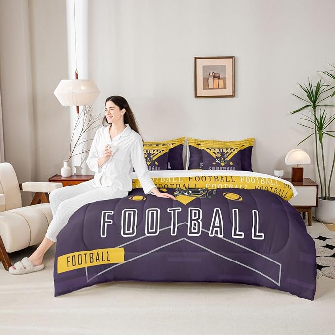 Feelyou Football 7 Pieces Comforter Sets King Size Rugby Sports Bedding Set for All Season Football City Bed in a Bag with Comforter, Sheets, Pillowcases & Cushion Cover