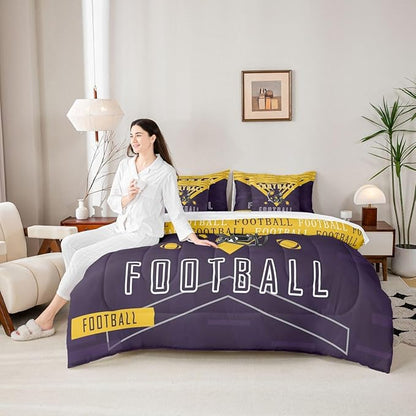 Feelyou Football 7 Pieces Comforter Sets Twin Size Bedding Set for All Season Rugby Sports Football City Bed in a Bag with Comforter, Sheets, Pillowcases & Cushion Cover