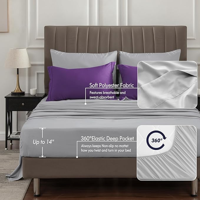 BEDELITE Twin Comforter Set 5 Pieces Bed in A Bag - Soft Microfiber Reversible Purple Bed Set with Comforters, Sheets, Pillowcase & Sham, Cozy Luxury Bedding Sets for All Season