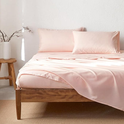 Wake In Cloud - Floral Comforter Set with Sheets, Coquette Cottagecore Aesthetic Flower Shabby Chic Pattern for Women Teen Girls, 7 Pieces Bed in a Bag, Peach Blush, Full Size