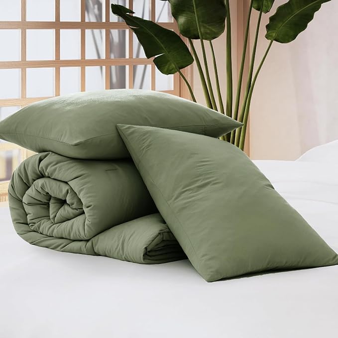 WRENSONGE Full Size Comforter Sets - 3 Pieces Green Comforter Prewashed Soft Lightweight for All Seasons, Fluffy Down Alternative Comforter Full Size with 2 Pillow Shams