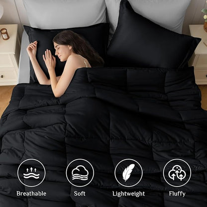 JOLLYVOGUE California King Comforter Set, Ultra-Soft Cal King Bed Comforter Set, 7-Piece Bed in a Bag, Goose Down Alternative, Oeko-TEX Certified, Sheets & Pillowcases, Black & Light Grey