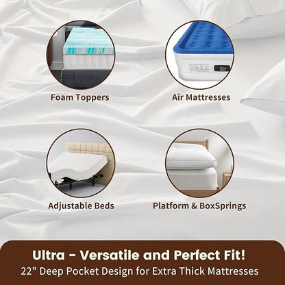 100% Linen Sheet Set Queen Size Extra Deep Pocket Fits 18-24 Inch Mattress, Breathable & Soft, Smooth 6-Piece Set for Thick Mattresses Hotel Luxury Bedding（Queen, Grey）