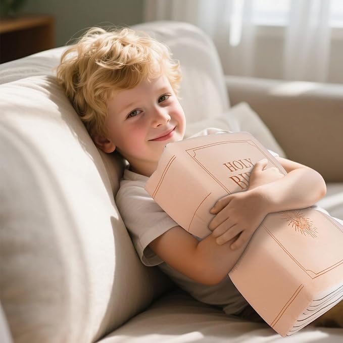 Bible Pillow Book Plush That Opens, Cozy Faith Bible Plushies, for Kids Adults Christian Gifts, Decoration for Bedrooms, Living Rooms (Pink)