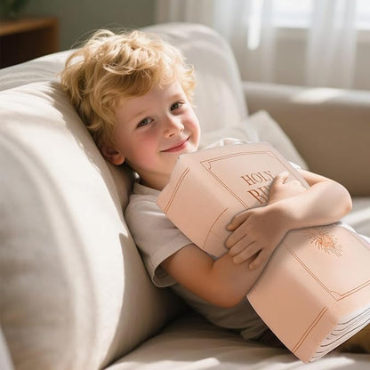 Bible Pillow Book Plush That Opens, Cozy Faith Bible Plushies, for Kids Adults Christian Gifts, Decoration for Bedrooms, Living Rooms (Pink)
