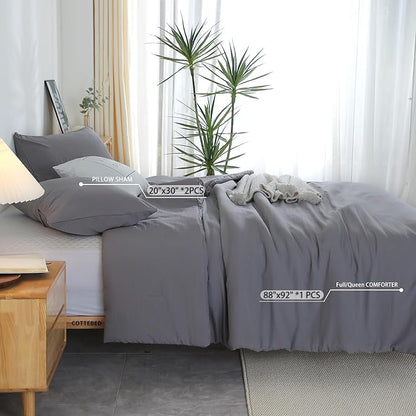 COTTEBED Ultra-Soft Gray Comforter Sets Queen Full Sized Bedding - All Season Lightweight Fuzzy Fluffy Modern Washed Polycotton Microfiber - 1 Bed Down Comforters &2 Pillowsham (Queen/Full,Dark Grey)