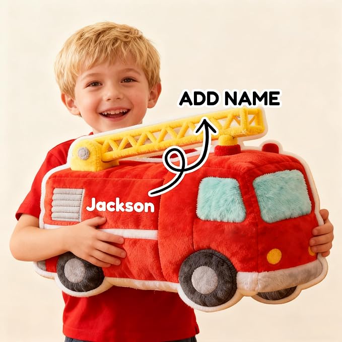 Custom Fire Truck Shaped Pillow Personalized Double-Sided Printed Cute Pillow Customized Christmas Party Commemorative Gift Sofa Decorative for Boys and Girls 8-32in