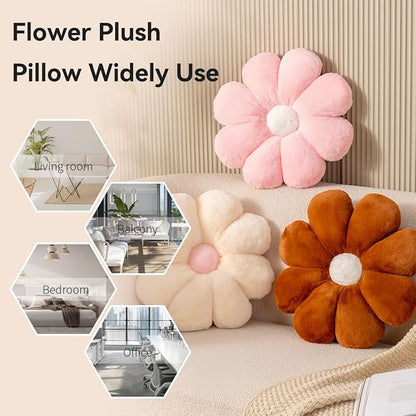 FIONOUT Flower Pillow Decorative Pillows, 25.5In Daisy Pillow Cute Flower Shaped Pillow Floor Seating Custion for Reading, Couch and Room Dector (65CM/Beige)