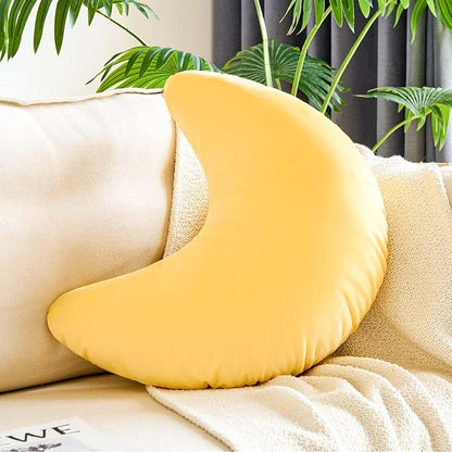 Yellow Moon Pillow, 14.9" Cute Soft Velvet Half Moon Shape Plush Decorative Throw Pillows Cushions Room Decor for Couch Bedroom Living Room