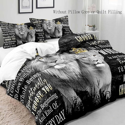 VIVIHOME 3PCS Lion Queen & Lion King Bedding, Black Duvet Cover, African Safari Wild Animal Comforter Quilt Cover, Bedroom Decor for Couples Gifts, Romantic Gifts for Him, I Choose You, 2 Pillowcases