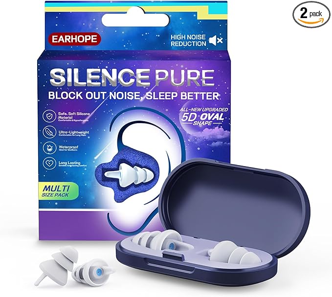 Ear Plugs for Sleeping - Soft Reusable Silicone Ear Plugs for Noise Reduction Earbuds & Focus (35dB), 3D Oval Noise Cancelling Design, Ideal for Side Sleepers - 2 Pairs (S + M/L)