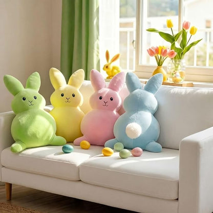 4 Pcs 17 Inches Colorful Easter Pillows Bunny Rabbit Throw Pillows Soft Rabbit Plush Hugging Pillow Cute Bunny Stuffed Cushion Gift for Easter Sofa Couch Living Room Bedroom Home Office Decor