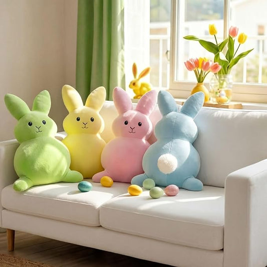 4 Pcs 17 Inches Colorful Easter Pillows Bunny Rabbit Throw Pillows Soft Rabbit Plush Hugging Pillow Cute Bunny Stuffed Cushion Gift for Easter Sofa Couch Living Room Bedroom Home Office Decor