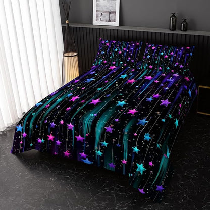 Colorful Stars Comforter Set Full Size,Galaxy Starry Printed Bedding Set for Men Women Adults,Colorful Stars Room Decor with Soft and Lightweight Comforter and 2 Pillowcases
