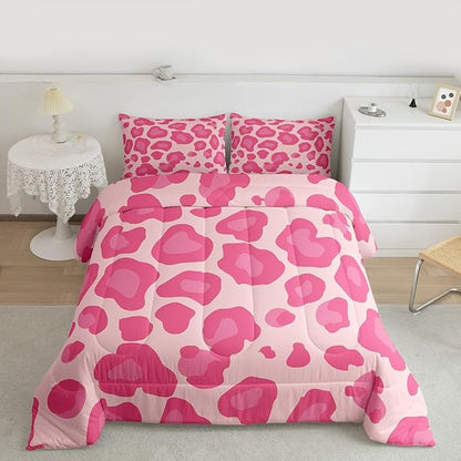 Erosebridal Pink Leopard Comforter King Size for Kids Teens Adults,African Cheetah Print Bedding Set,Farmhouse Rustic Duvet Insert,Wild Animal Skin Quilt Bedroom Decor