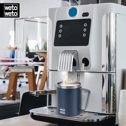 WETOWETO 14 oz Coffee Mug, Vacuum Insulated Camping Mug with Lid, Double Wall Stainless Steel Travel Tumbler Cup, Coffee Mugs Outdoor, Navy Blue & Black 2 Packs