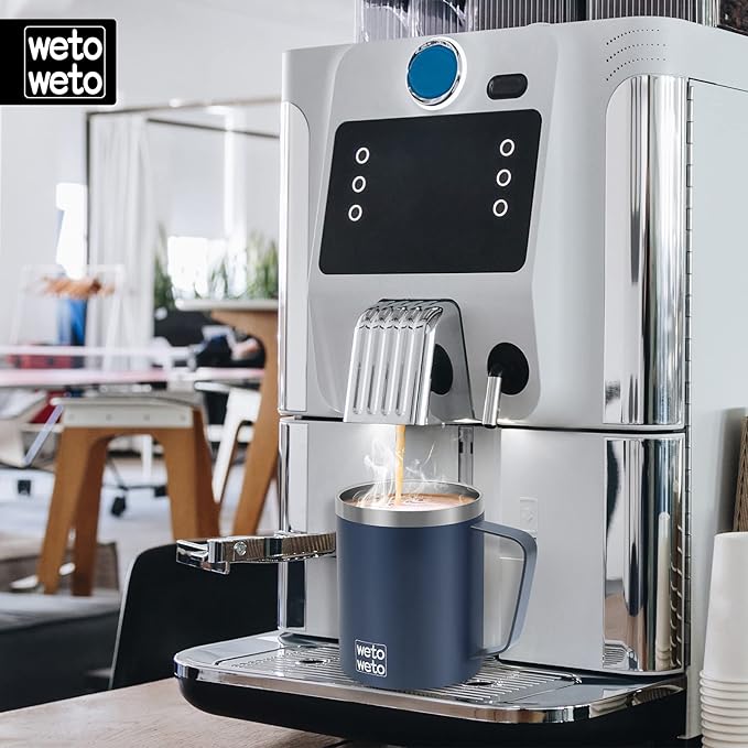 WETOWETO 14 oz Coffee Mug, Vacuum Insulated Camping Mug with Lid, Double Wall Stainless Steel Travel Tumbler Cup, Coffee Mugs Outdoor, Powder Coated Navy Blue Set of 2