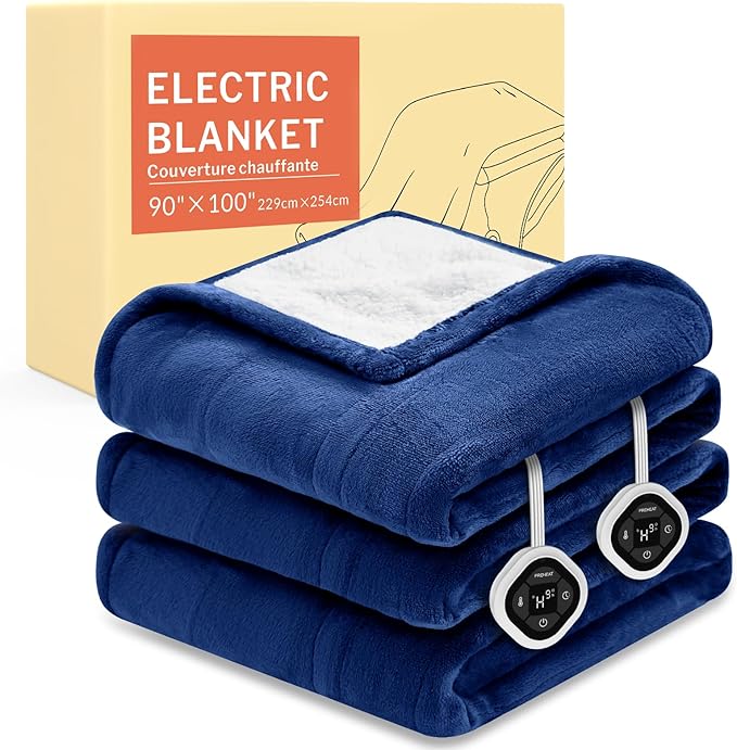 HOMLYNS LuxeHeat Heated Blanket Electric Blanket King Size, Soft Flannel Sherpa Heating Blanket with 10 Heat Settings, 1-10 hrs Timer Auto Shut Off (90x100 inches, Navy)
