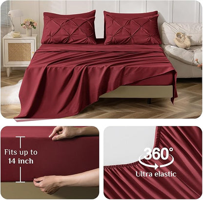 JOLLYVOGUE King Size Comforter Set 7 Pieces - Bed in a Bag King for All Season, Pintuck Bedding Comforter Sets with Comforter, Flat Sheet, Fitted Sheet and Pillowcases & Shams, Burgundy