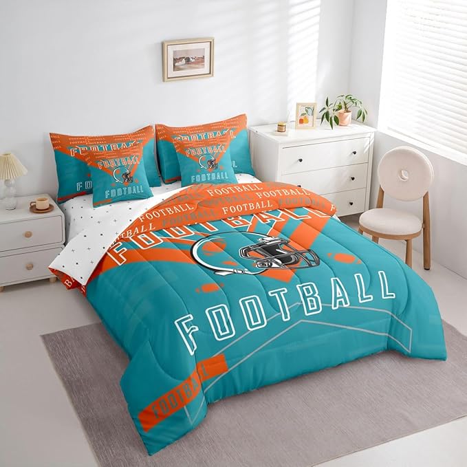 Feelyou Football 7 Pieces Comforter Sets King Size Rugby Sports Bedding Set for All Season Football City Bed in a Bag with Comforter, Sheets, Pillowcases & Cushion Cover