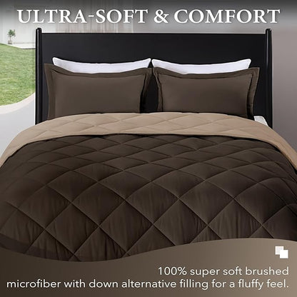 downluxe King Size Comforter Set - Brown and Tan King Comforter, Soft Bedding Sets for All Seasons -3 Pieces - 1 Comforter (104"x92") and 2 Pillow Shams(20"x36")