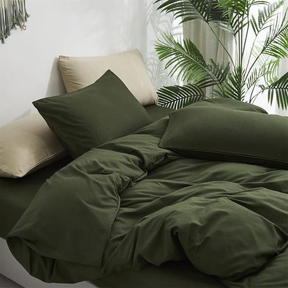 Luxlovery Army Green Comforter Set Twin Dark Green Bedding Set Minimalist Bedding Set Soft Breathable Blanket Quilts Modern All Season Comforter Set