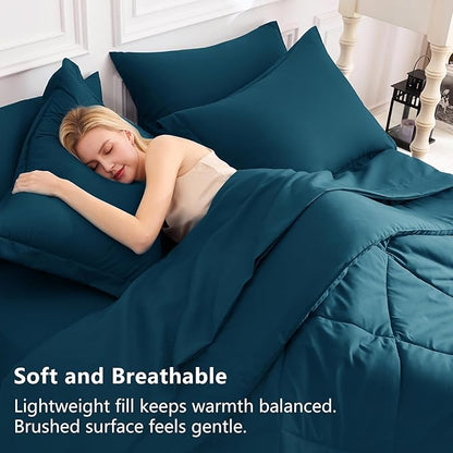 CozyLux Queen Comforter Set Lyons Blue - Bed in a Bag Queen Size 7 Pieces, Luxury Soft Bed Set for All Seasons, Bedding Set with Down Alternative Comforter, Sheets, Pillowcases & Shams
