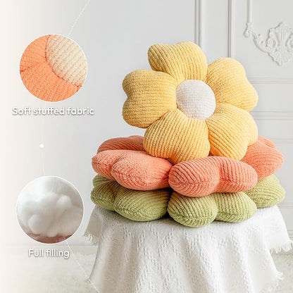 Sioloc Flower Shaped Throw Pillow, Fun Daisy Pillow, 25.6" Light Orange Cute Decorative Seat Cushion Aesthetic Flower Plush Pillows for Bed Floor Couch Chair