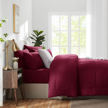 CozyLux Full Size Comforter Sets Burgundy, 7 Pieces Bed in a Bag, Red Comforter Full Size, All Season Bedding Sets with Stitch Quilted Comforter, Flat Sheet, Fitted Sheet, Pillowcases