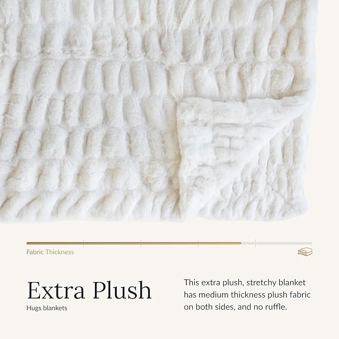 Minky Couture Hugs Blanket - Extra Plush Blanket for Premium Gifting - Stretchy Bubbled Cozy Throw - Silky Smooth - Durable & Machine-Washable - Travel-Friendly - Adult, Cream